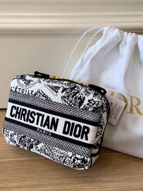 Dior Beauty White Black Embroidered Canvas Bag
